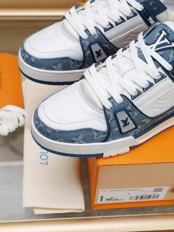 Louis Vuitton LV Trainer Blue Monogram Denim White