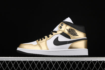 Jordan 1 Mid Metallic Gold Black White