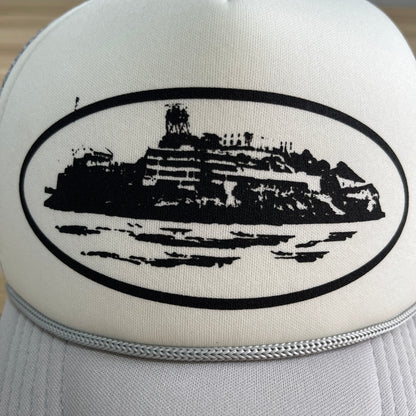 Corteiz Alcatraz Trucker Hat Silver White