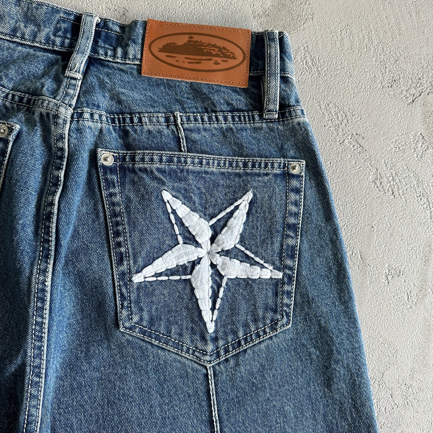 Corteiz C-Star Denim Short Jeans Washed Blue