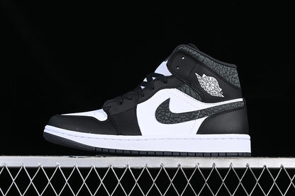 Jordan 1 Mid Black White Panda Elephant