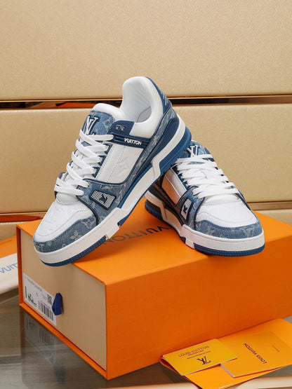 Louis Vuitton LV Trainer Blue Monogram Denim White