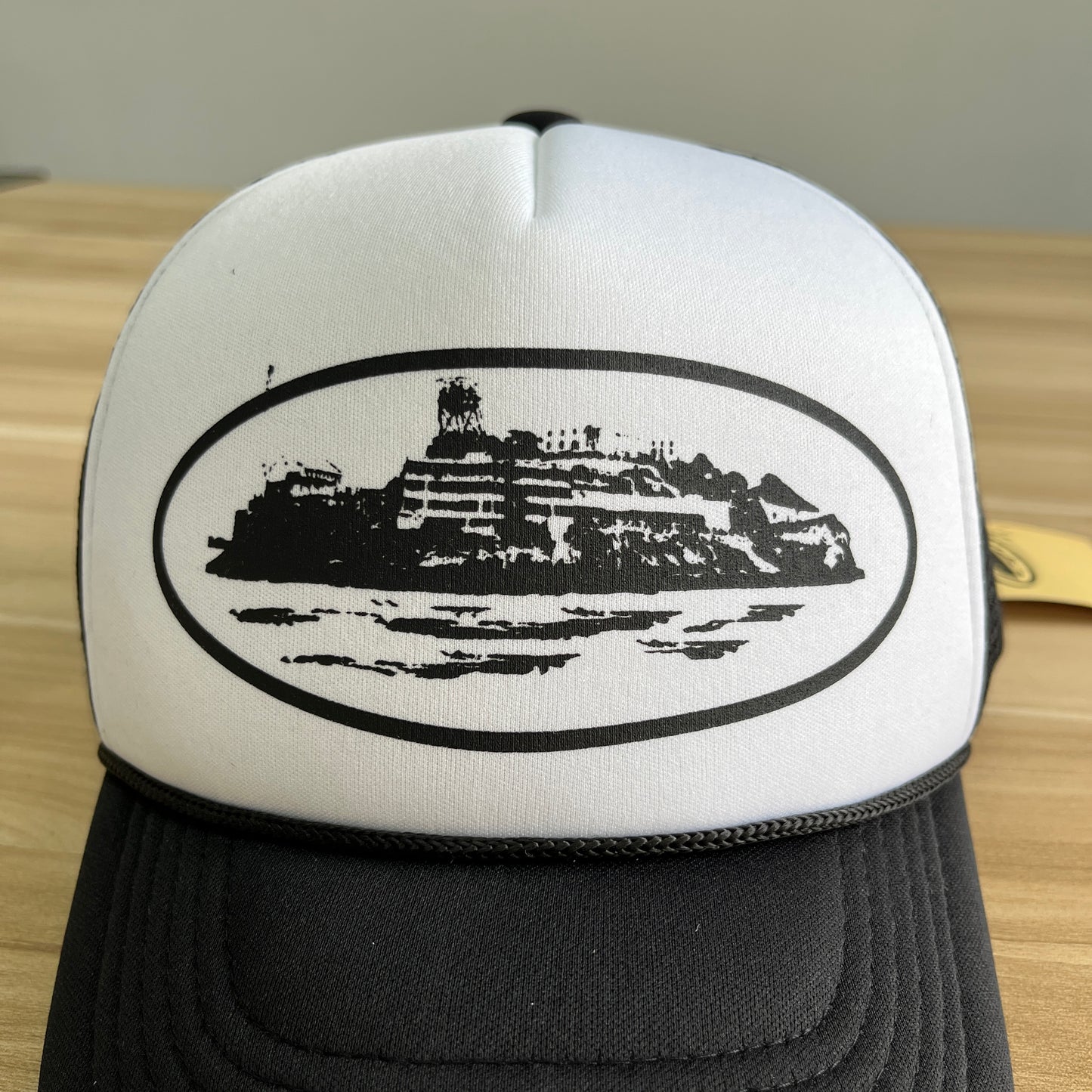 Corteiz Alcatraz Trucker Hat Black White