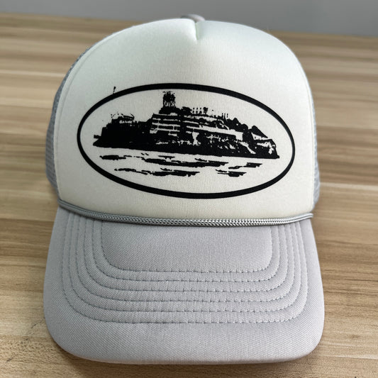 Corteiz Alcatraz Trucker Hat Silver White