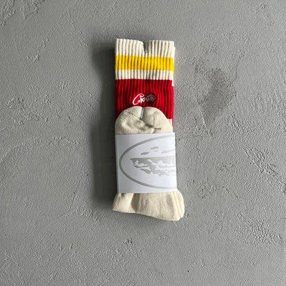 Corteiz Allstarz Socks Beige Red Yellow