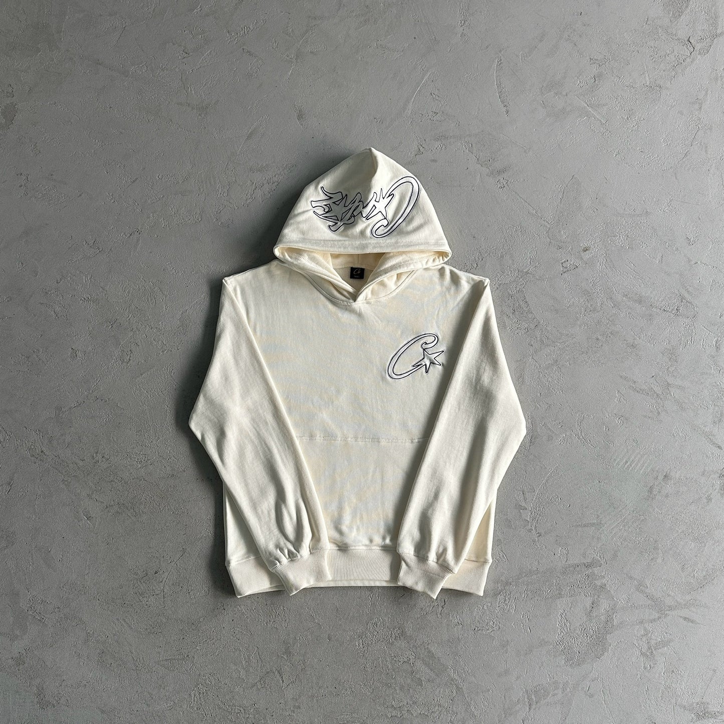 Corteiz Satin C-Star Appliqué Hoodie Off White