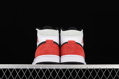 Jordan 1 Mid White Black Red Spruce