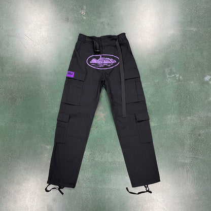 Corteiz Guerillaz Cargo Pants Black Purple