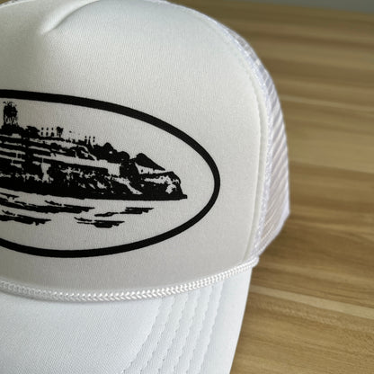 Corteiz Alcatraz Trucker Hat White