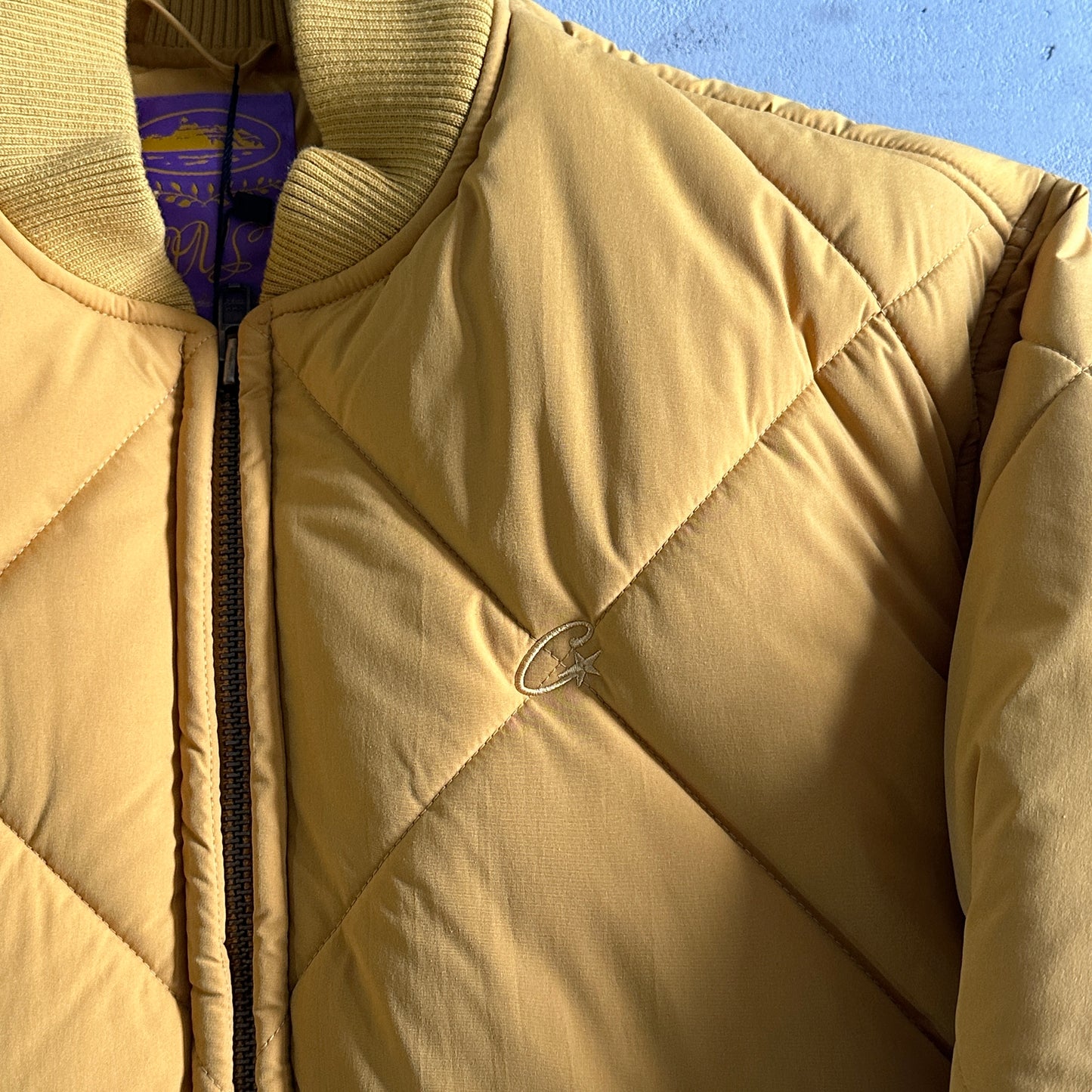 Corteiz Olde English Quilted Bomber Jacket Yellow