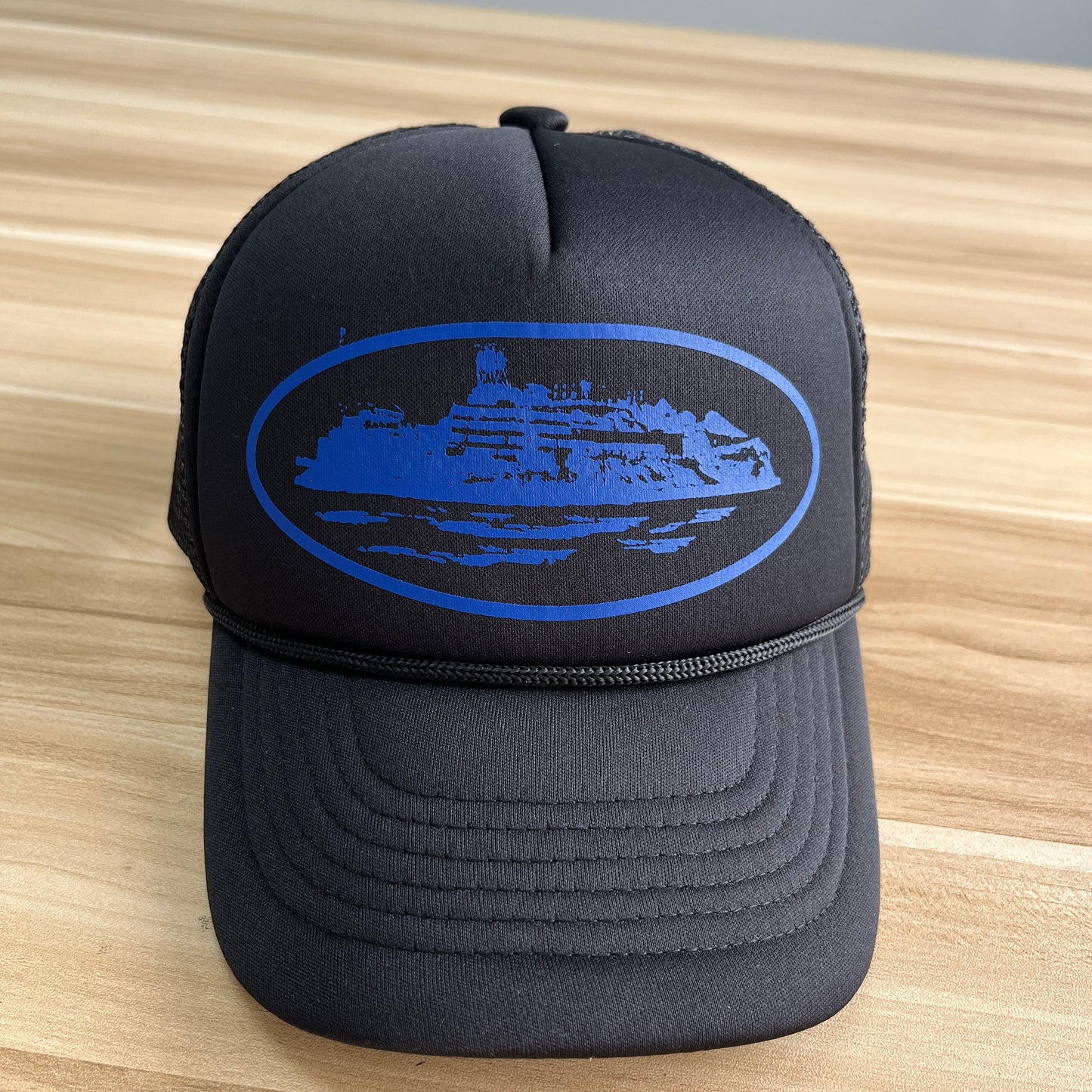 Corteiz Alcatraz Trucker Hat Black Blue