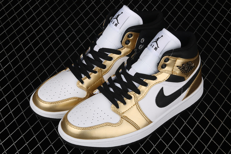 Jordan 1 Mid Metallic Gold Black White