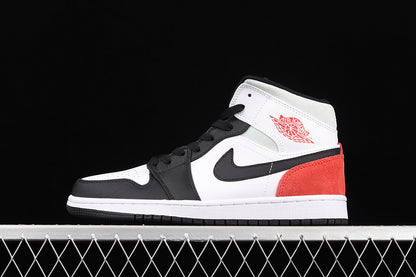 Jordan 1 Mid White Black Red Spruce