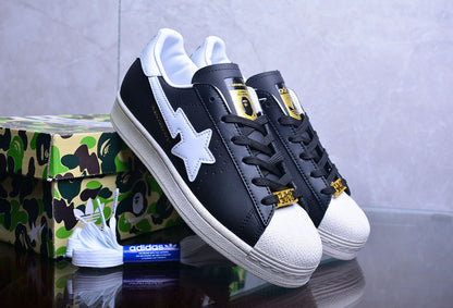 Adidas Superstar 80s Bape Black White Gold