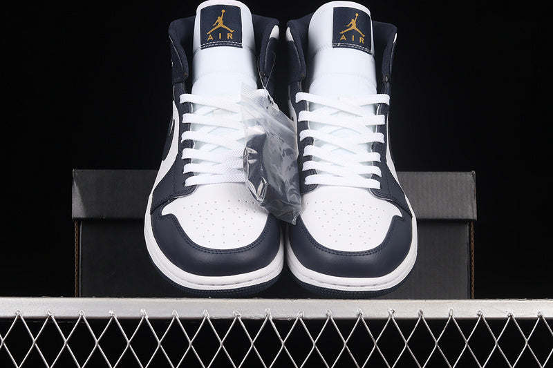 Jordan 1 Mid White Metallic Gold Obsidian