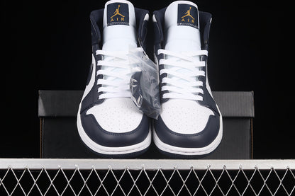 Jordan 1 Mid White Metallic Gold Obsidian