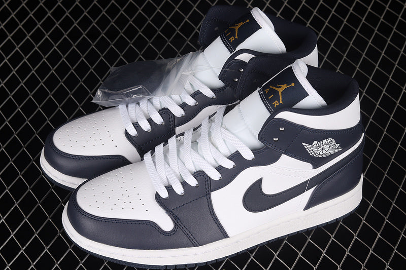 Jordan 1 Mid White Metallic Gold Obsidian