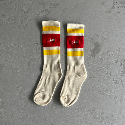 Corteiz Allstarz Socks Beige Red Yellow