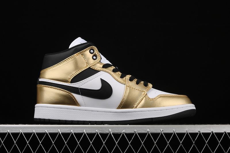 Jordan 1 Mid Metallic Gold Black White