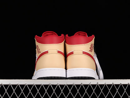 Jordan 1 Mid Light Curry Cardinal