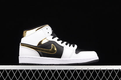 Jordan 1 Mid White Gold Black