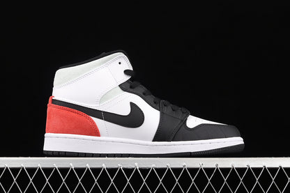 Jordan 1 Mid White Black Red Spruce