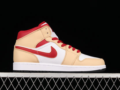 Jordan 1 Mid Light Curry Cardinal