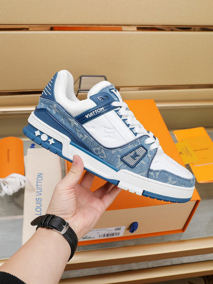 Louis Vuitton LV Trainer Blue Monogram Denim White