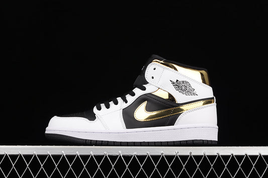 Jordan 1 Mid White Gold Black