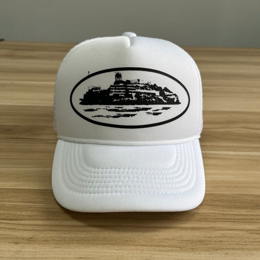 Corteiz Alcatraz Trucker Hat White